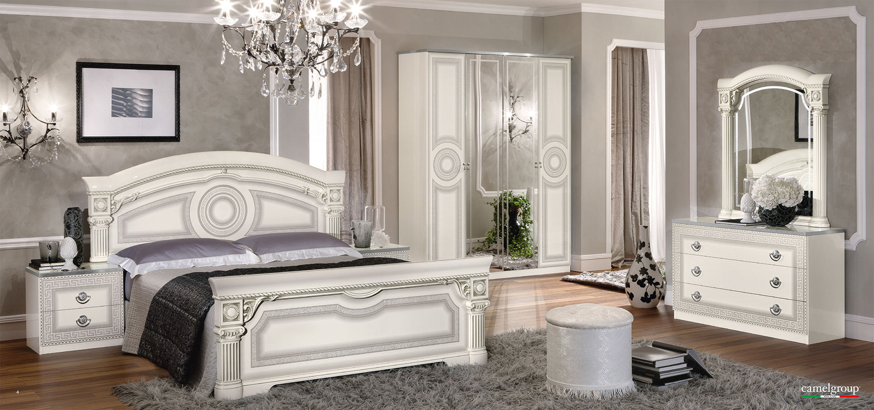 ESF Furniture - Aida Queen Panel Bed in White-Silver - AIDABEDQSWHITE ESF Furniture