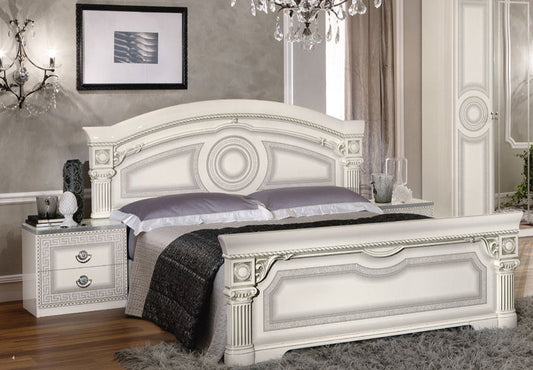 ESF Furniture - Aida 3 Piece Queen Panel Bedroom Set in White-Silver - AIDABEDQSWHITE-3SET ESF Furniture