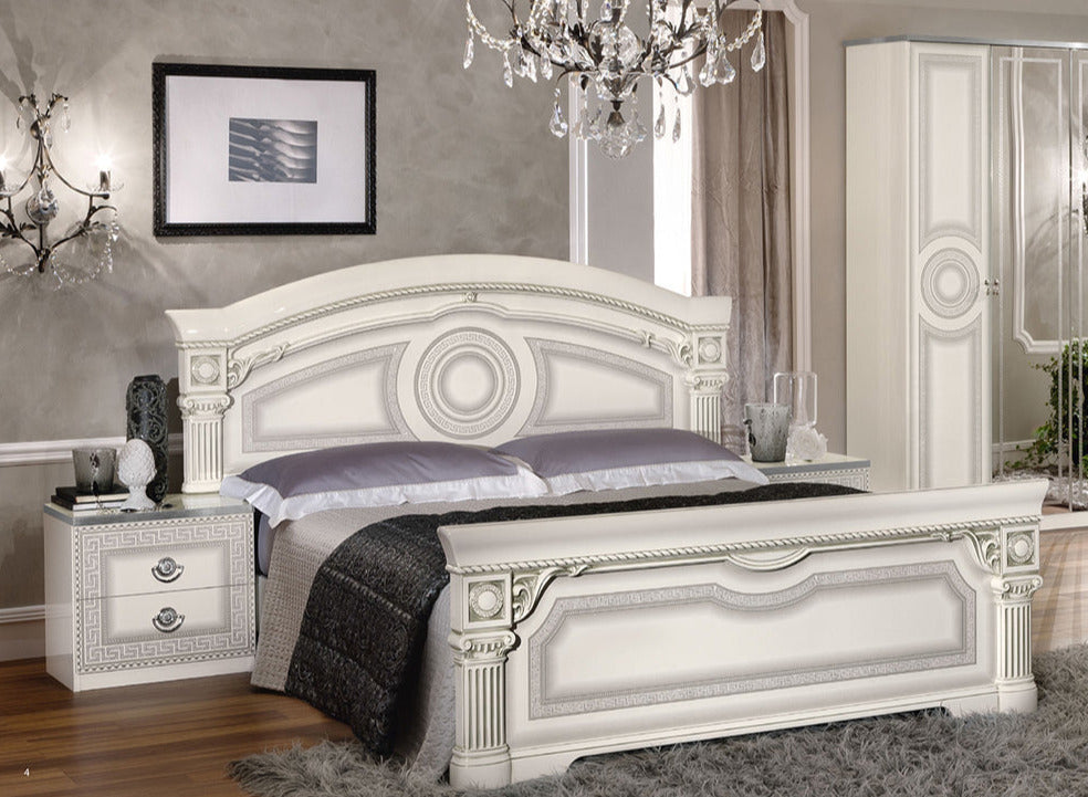 ESF Furniture - Aida 3 Piece Eastern King Panel Bedroom Set in White-Silver - AIDABEDKSWHITE-3SET ESF Furniture