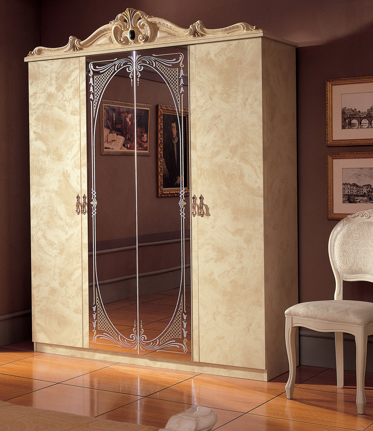 ESF Furniture - Barocco 4 Door Wardrobe in Ivory - BAROCCO4DOORW/D ESF Furniture