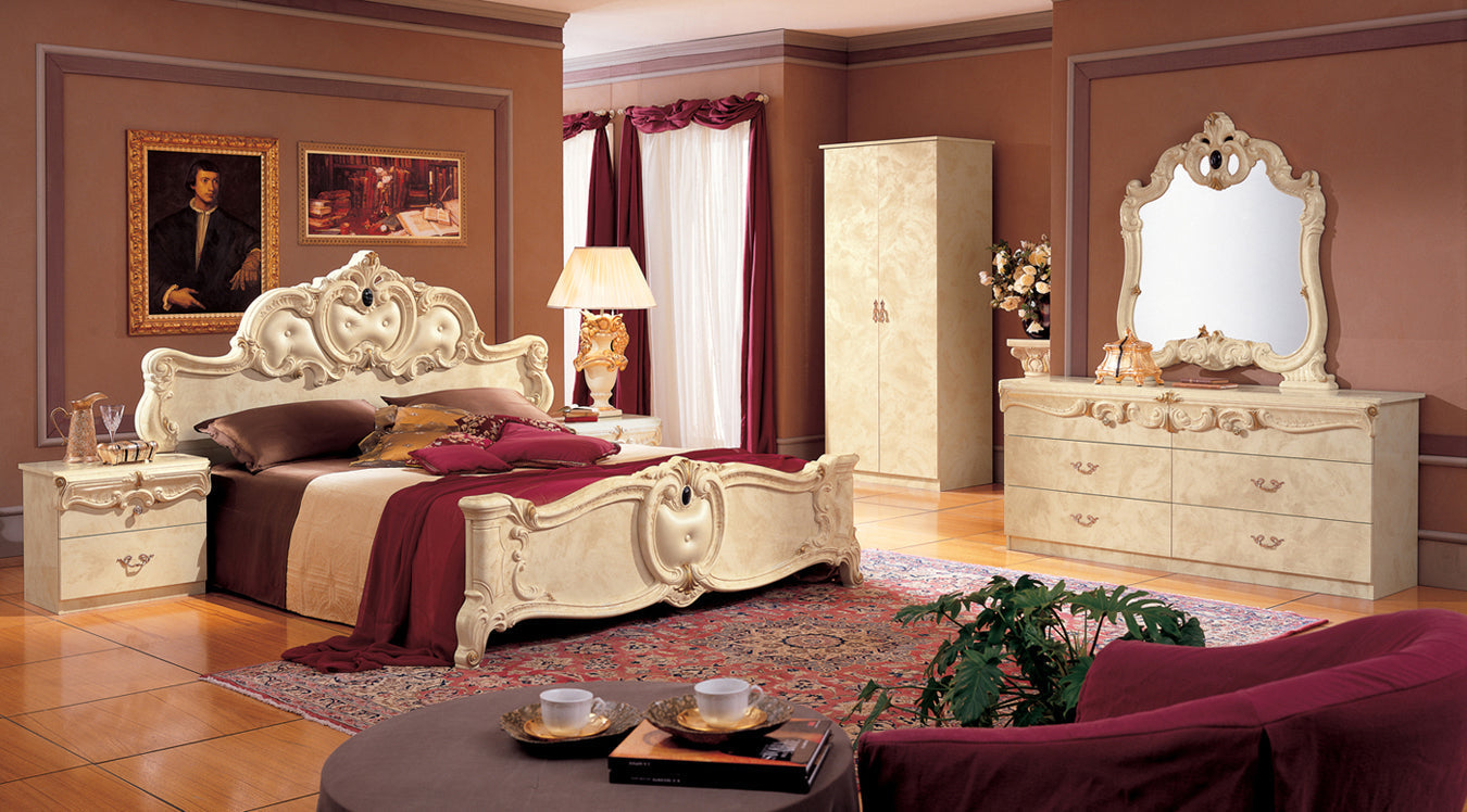 ESF Furniture - Barocco 5 Piece Eastern King Bedroom Set in Ivory - BAROCCOBEDK.S.IVORY-5SET ESF Furniture