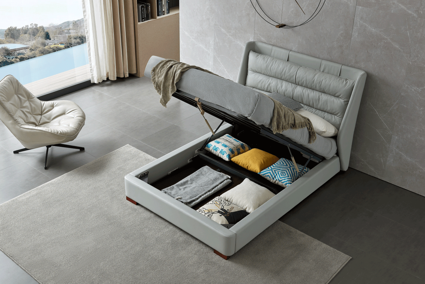 ESF Furniture - Lego Full Size Bed w/Storage in Light Grey - LEGOFS ESF Furniture