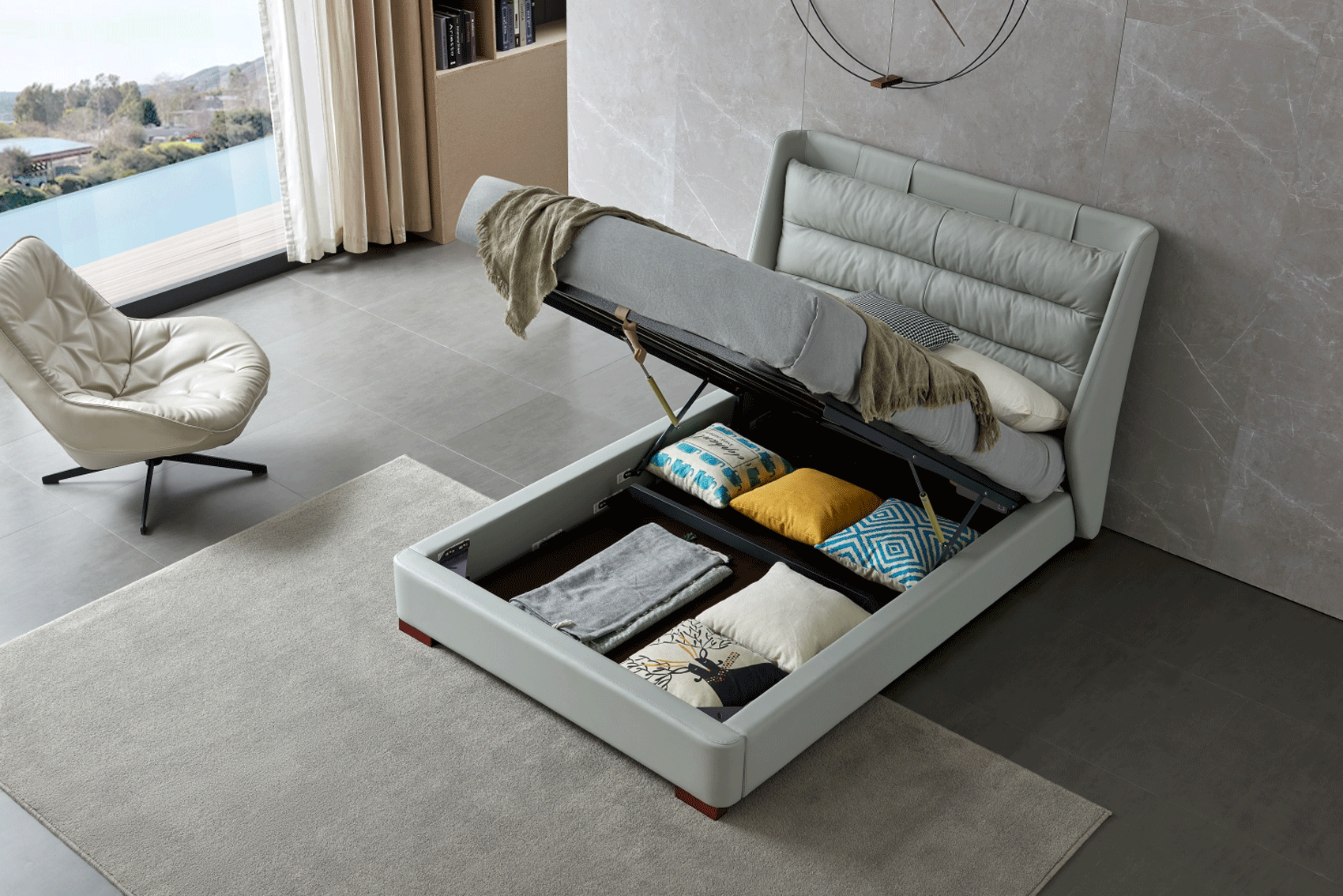 ESF Furniture - Lego Full Size Bed w/Storage in Light Grey - LEGOFS ESF Furniture