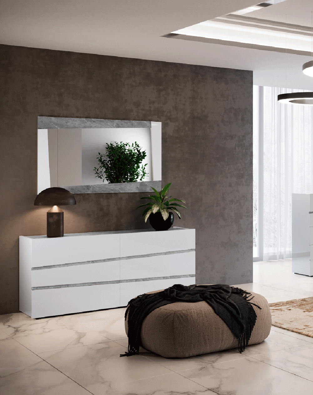 ESF Furniture - Camelgroup Italy Alba Double Dresser with Mirror in White - ALBADOUBLEDRESSER-M ESF Furniture