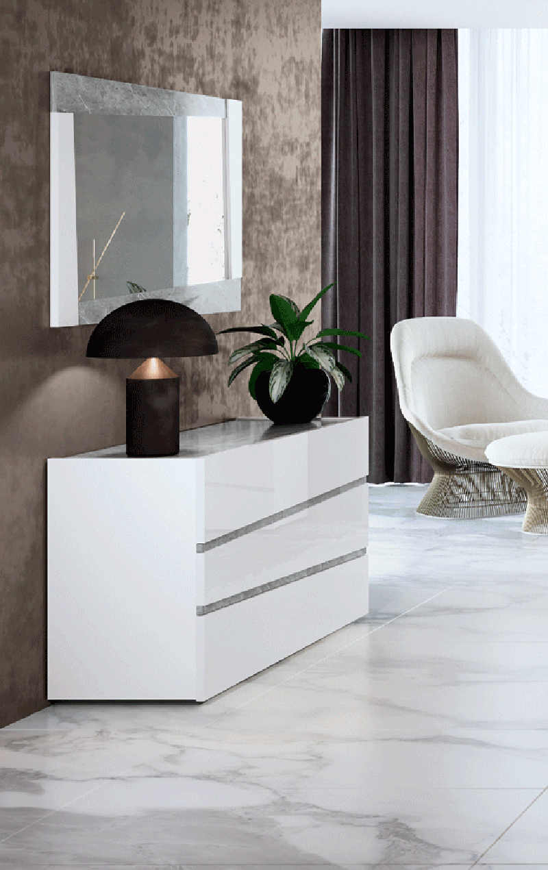 ESF Furniture - Camelgroup Italy Alba Single Dresser with Mirror in White - ALBASINGLEDRESSER-M ESF Furniture