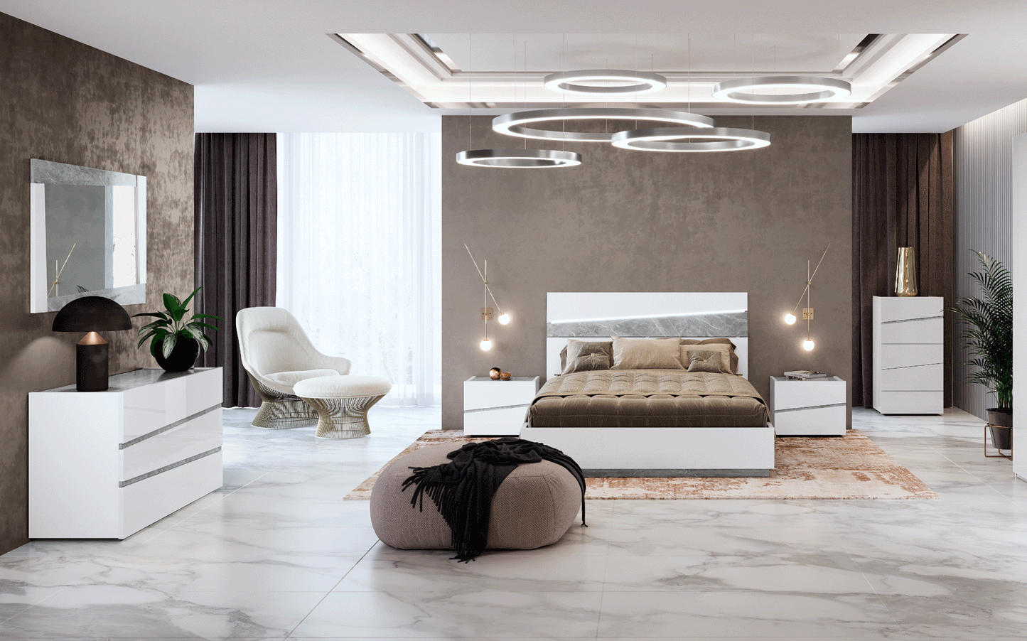 ESF Furniture - Camelgroup Italy Alba King Bed in White - ALBAKS ESF Furniture