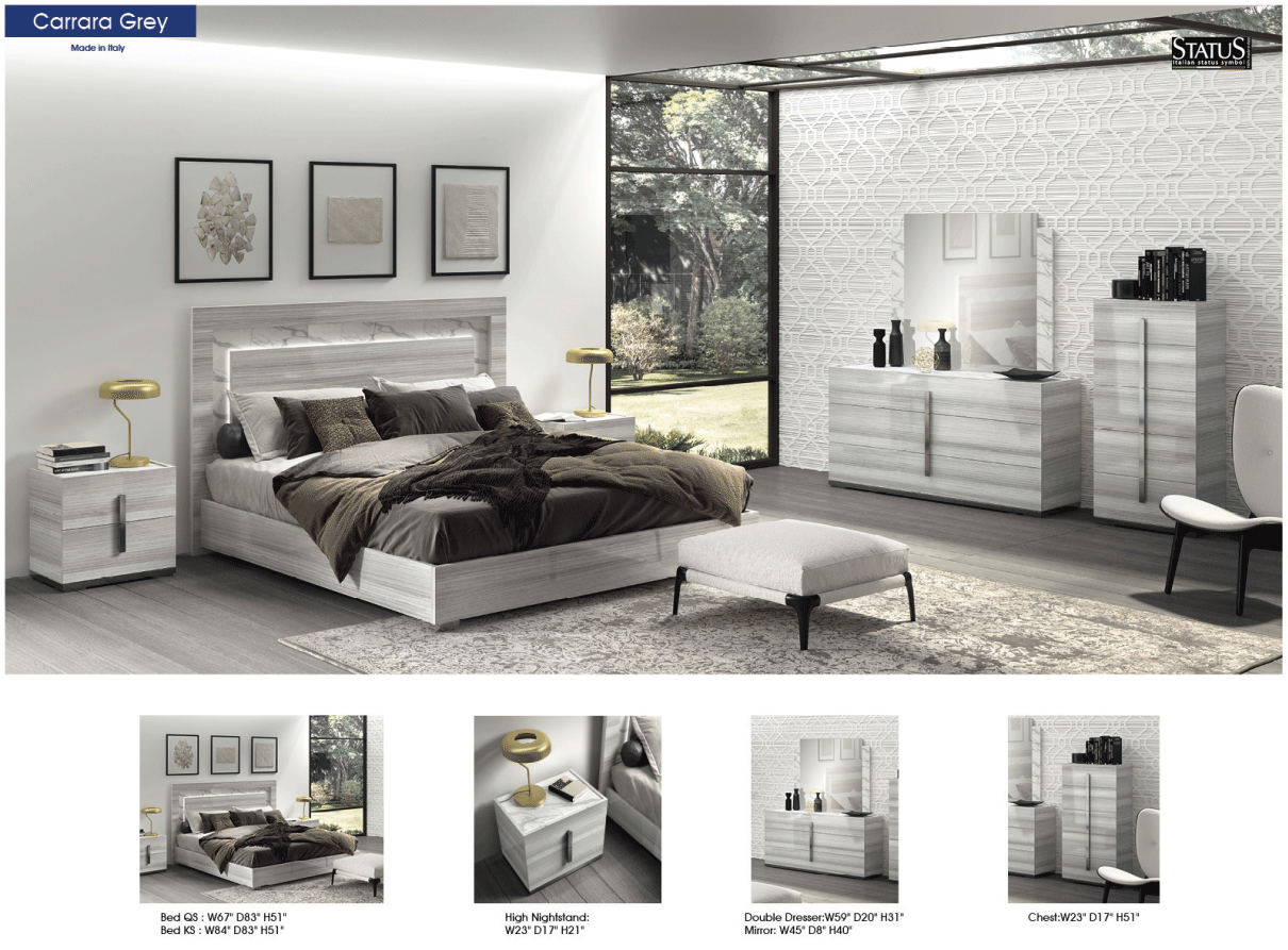 ESF Furniture - Carrara 6 Piece Queen Bedroom Set in Grey - CARRARABEDQSGREY-6SET ESF Furniture