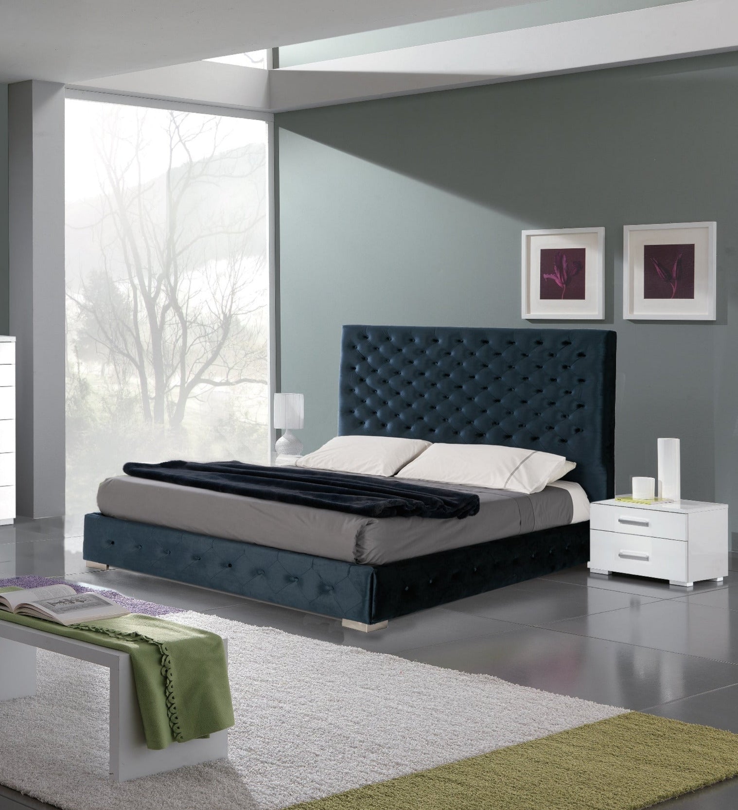 ESF Furniture - Leonor Blue 3 Piece King Storage Bed with Momo Casing - LEONORBEDKSBLUE-3SET ESF Furniture