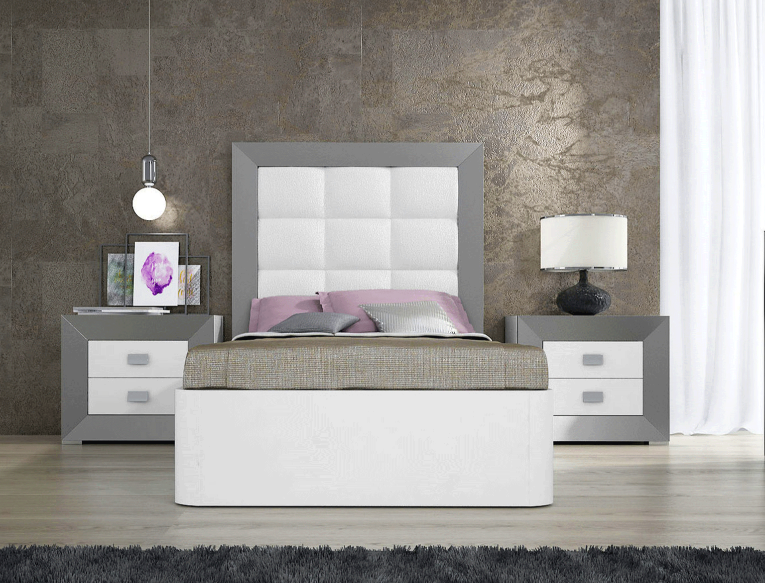 ESF Furniture - Margo 2 Piece Twin Size Storage Bedroom Set in White/Grey - MARGOTSBED-2SET ESF Furniture