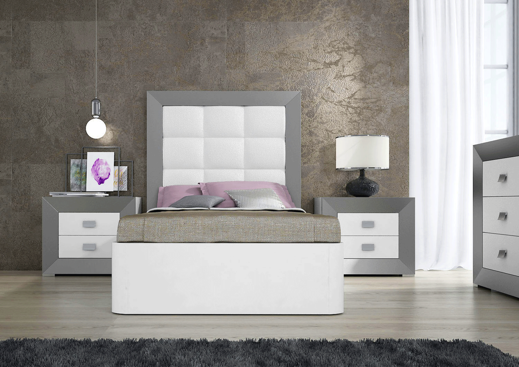 ESF Furniture - Margo 4 Piece Twin Size Storage Bedroom Set in White/Grey - MARGOTSBED-4SET ESF Furniture