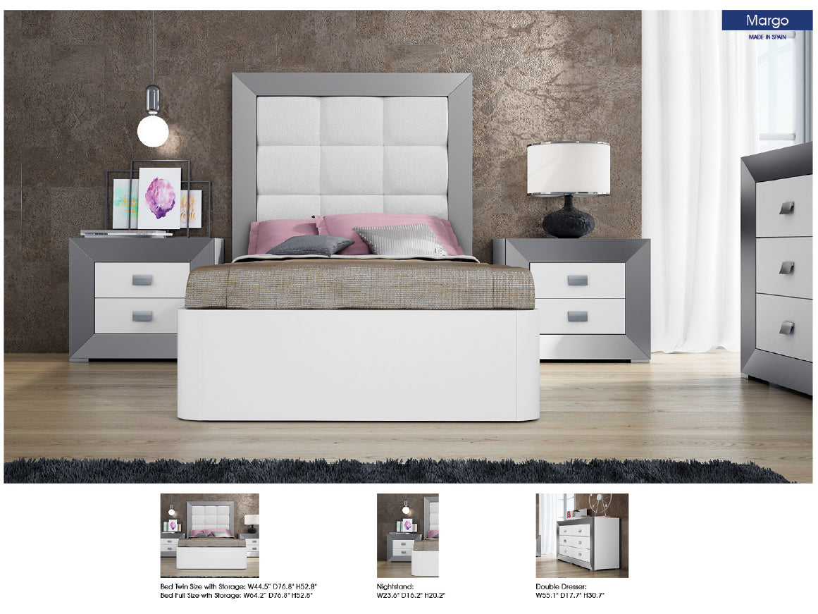 ESF Furniture - Margo 4 Piece Twin Size Storage Bedroom Set in White/Grey - MARGOTSBED-4SET ESF Furniture