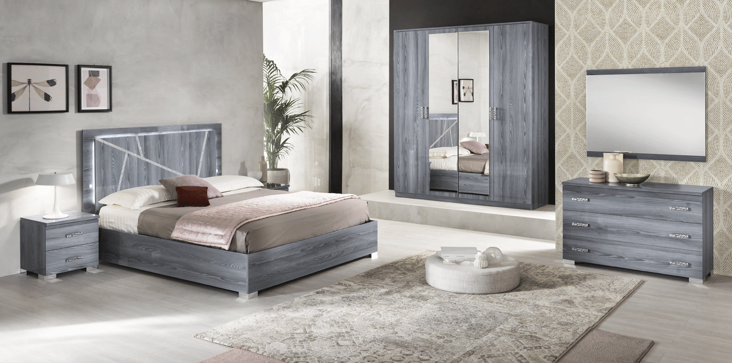 ESF FURNITURE - Nicole 5 Piece Queen Size Bedroom w/ Wooden HB in Grey w/ Light - NICOLEQS-5SET ESF Furniture