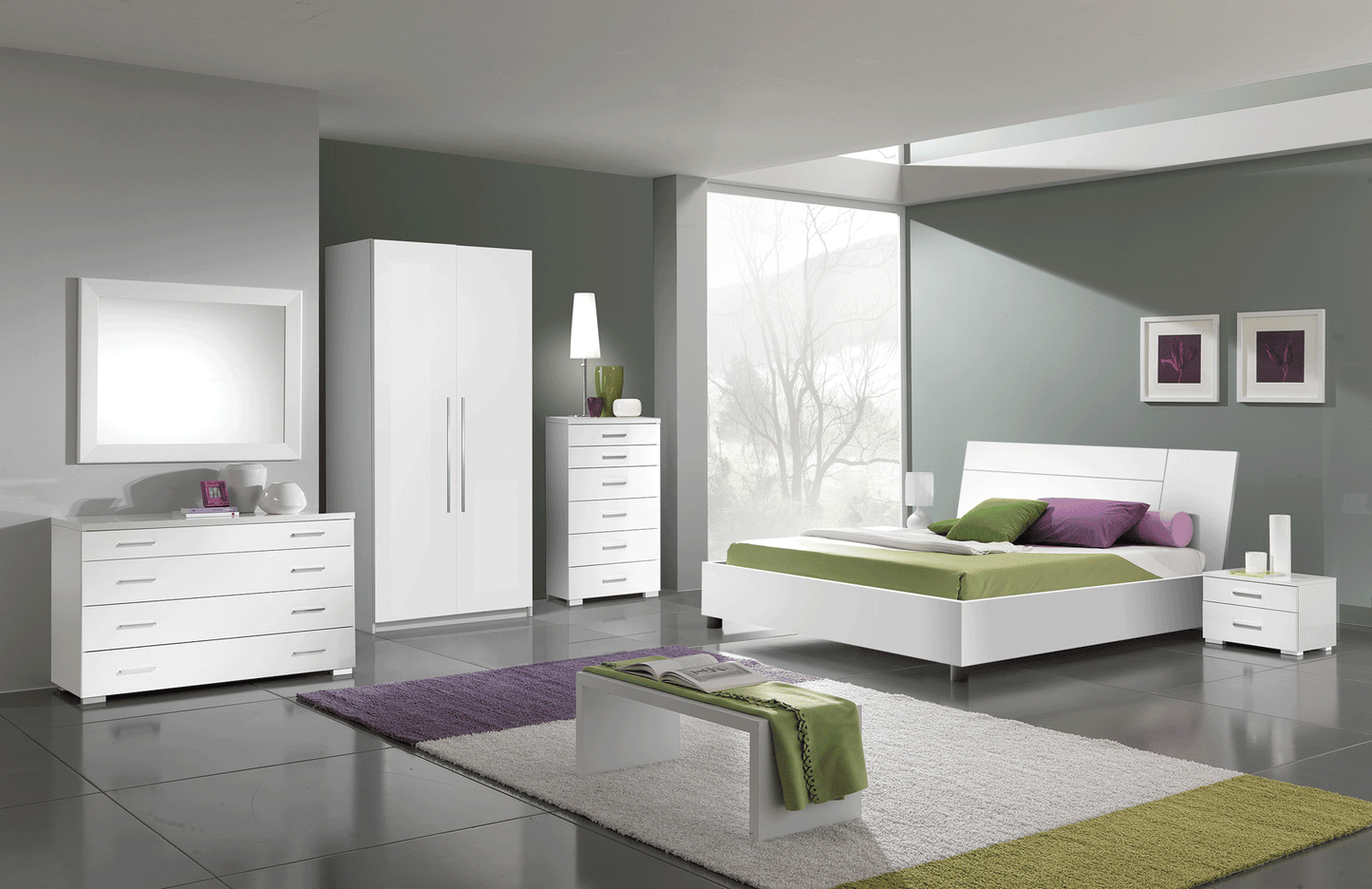 ESF Furniture - Panarea 4 Piece King Bedroom Set in White W/ Momo Cases - PANAREAKSWHITE-4SET ESF Furniture