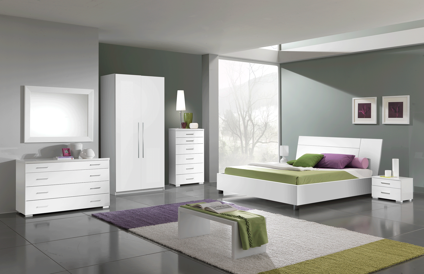 ESF Furniture - Panarea 5 Piece King Bedroom Set in White W/ Momo Cases - PANAREAKSWHITE-5SET ESF Furniture