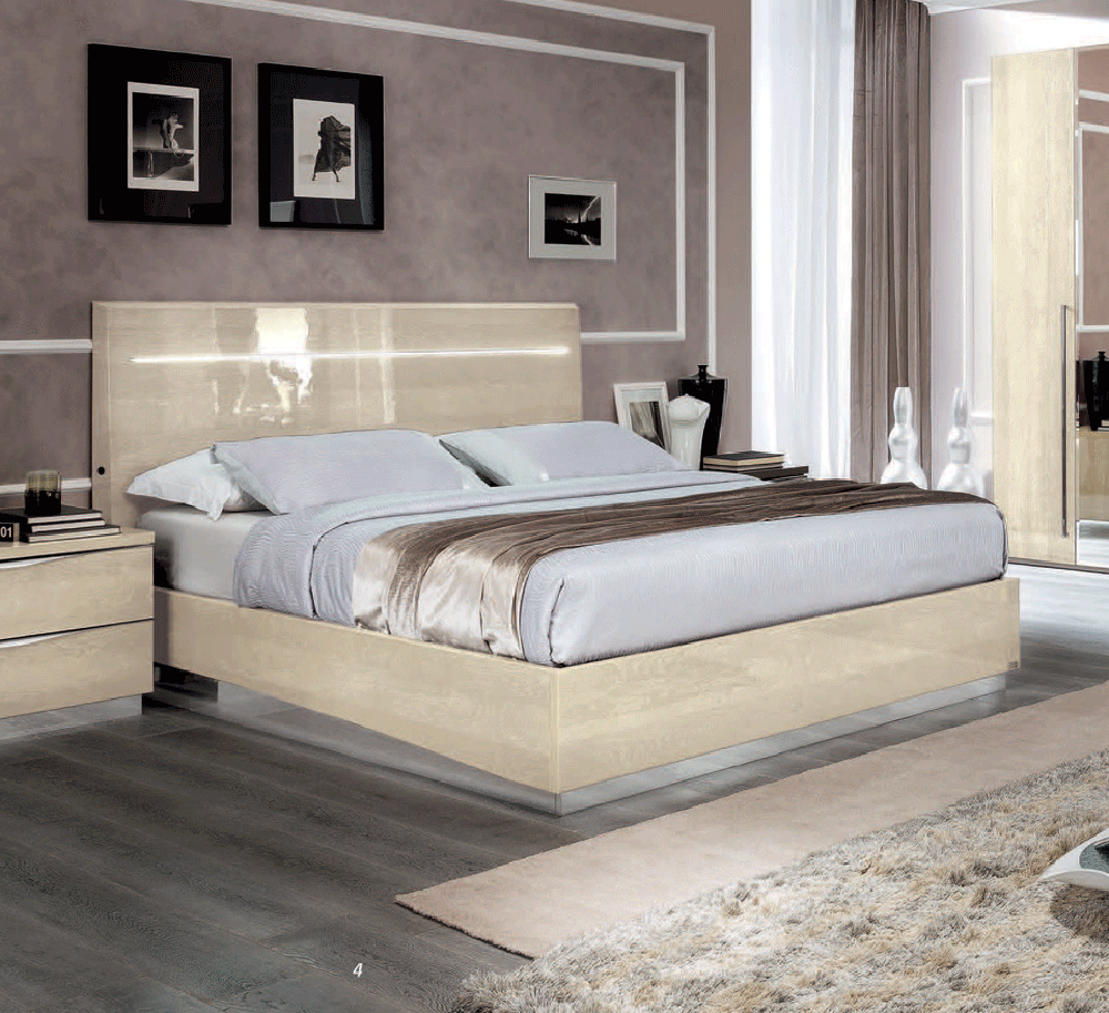 ESF Furniture - Camelgroup Italy Legno Queen Size Bed with Led Ivory Betullia Sabbia - PLATINUMQSBEIGE ESF Furniture