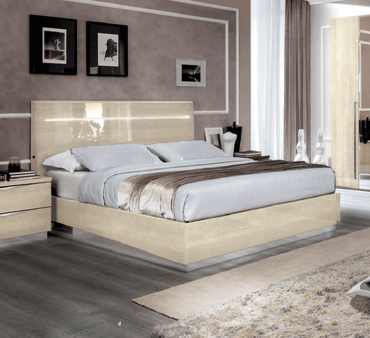 ESF Furniture - Camelgroup Italy Legno King Size Bed with Led Ivory Betullia Sabbia - PLATINUMKSBEIGE ESF Furniture