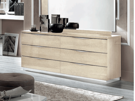 ESF Furniture - Camelgroup Italy Platinum Double Dresser with Mirror Ivory Betullia Sabbia - PLATINUMDDRESSEBEIGE-MR ESF Furniture