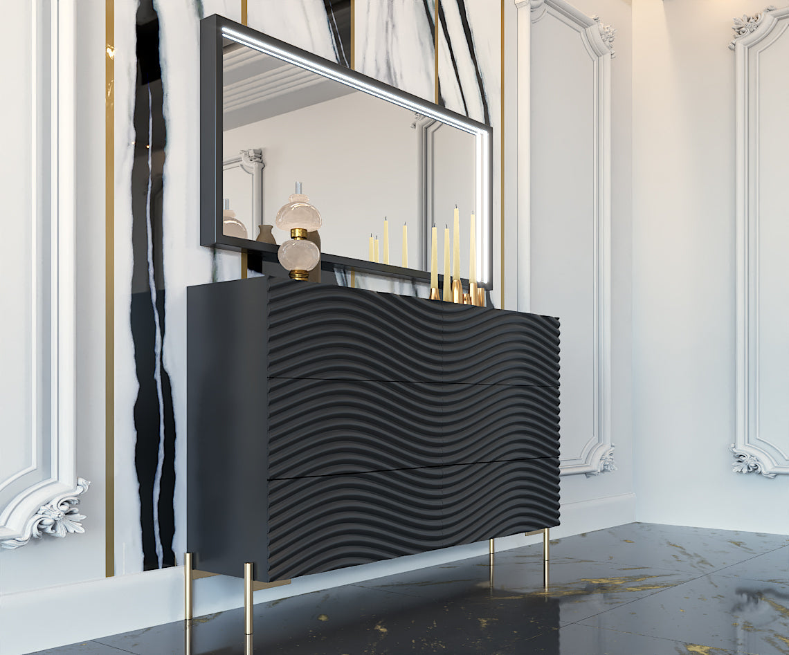ESF Furniture - Franco Spain Wave Double Dresser with Mirror in Dark Grey - WAVEDOUBLEDRESSEGREY-M ESF Furniture