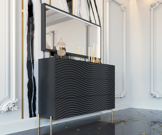 ESF Furniture - Franco Spain Wave Double Dresser with Mirror in Dark Grey - WAVEDOUBLEDRESSEGREY-M ESF Furniture