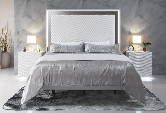 ESF Furniture - Franco Spain Wave 3 Piece King Bedroom Set in White - WAVEKSBEDWHITE-3SET ESF Furniture