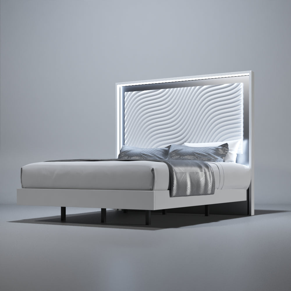 ESF Furniture - Franco Spain Wave Queen Size Bed in White - WAVEQSBEDEHITE ESF Furniture