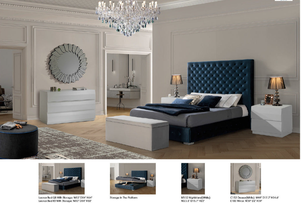 ESF Furniture - Leonor Blue 5 Piece King Storage Bedroom Set - LEONORBEDKSBLUE-M152-C152-E100 ESF Furniture