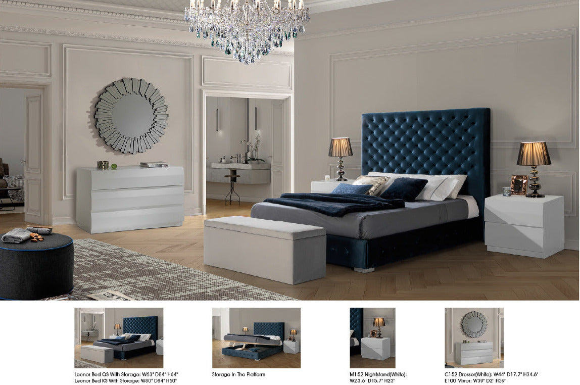 ESF Furniture - Leonor Blue 5 Piece Queen Storage Bedroom Set - LEONORBEDQSBLUE-M152-C152-E100 ESF Furniture