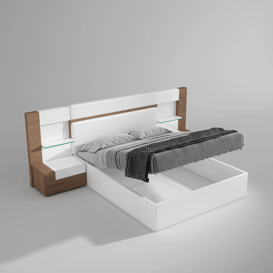 ESF Furniture - Mar King Bed with Storage in Natural - MARBEDKSSTORAGE ESF Furniture