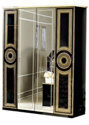 ESF Furniture - Aida Black w/Gold 4-Door Wardrobe - AIDA4DOORW/DBLACKGOL ESF Furniture