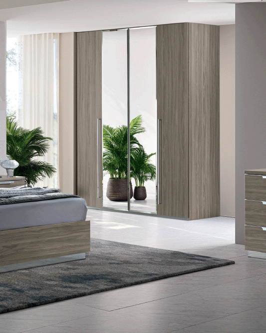 ESF FURNITURE - Kroma 4 Door Wardrobe with 2 Glass Doors in Grey - KROMA4DOORWD ESF Furniture