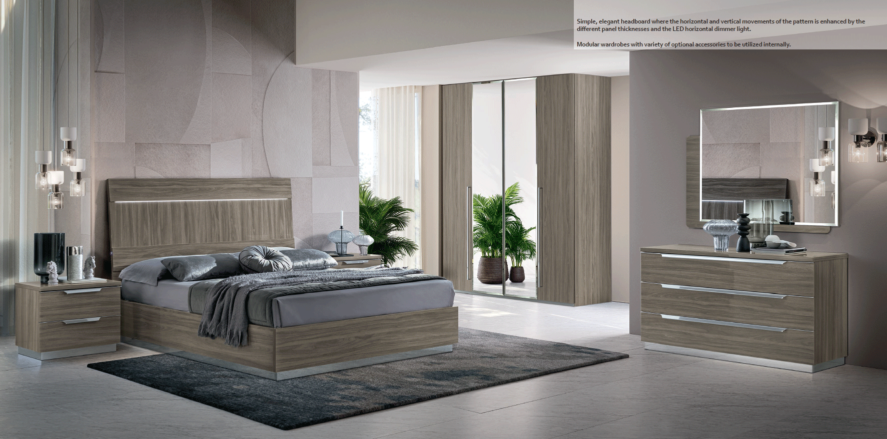 ESF FURNITURE - Kroma 5 Piece Queen Size Bedroom Set in Grey - KROMAQS-5SET ESF Furniture