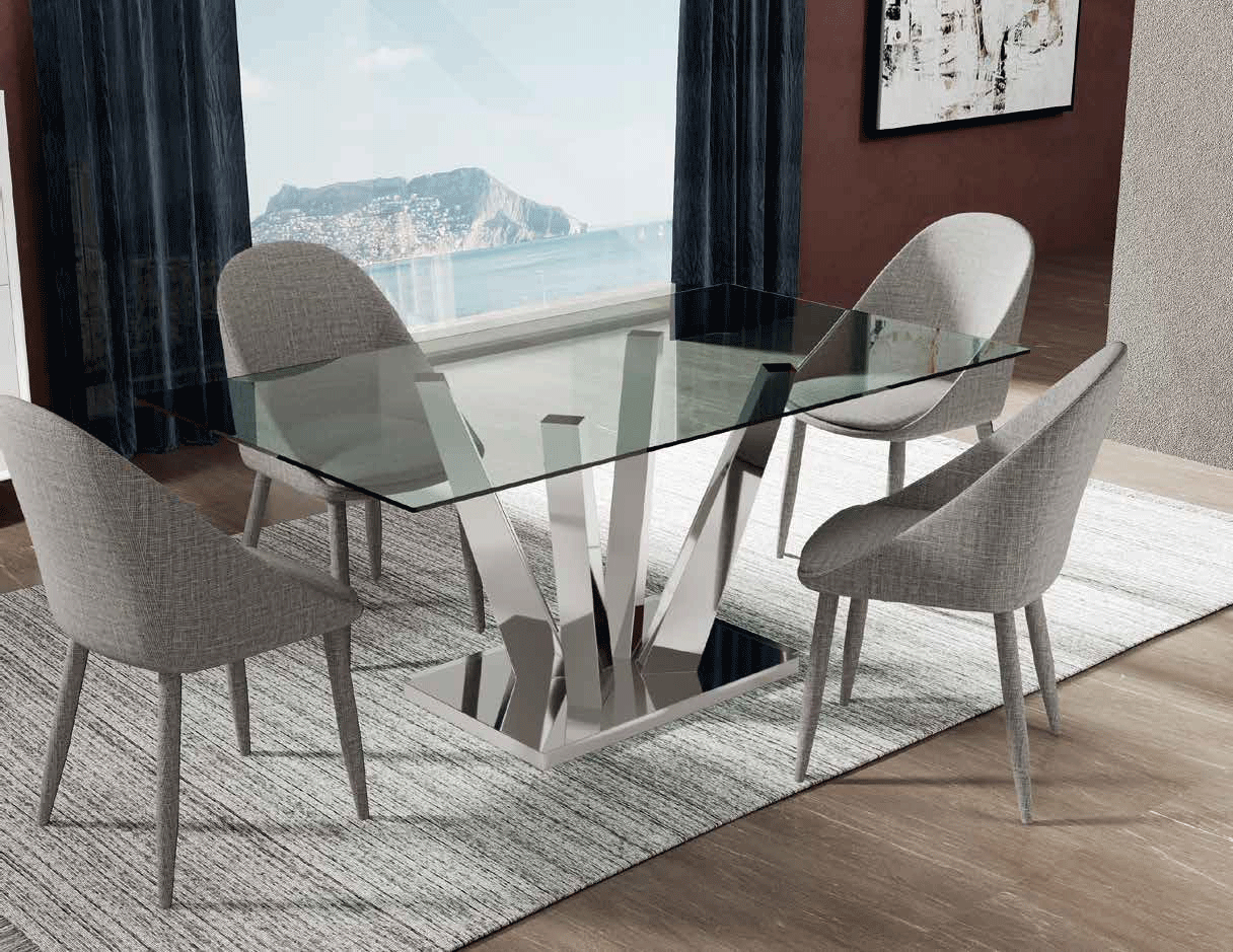 ESF Furniture - Designer Dining Table with Upholstered Armchair in Fabric - DT-300-DC-402GREY-6CHAIR ESF Furniture