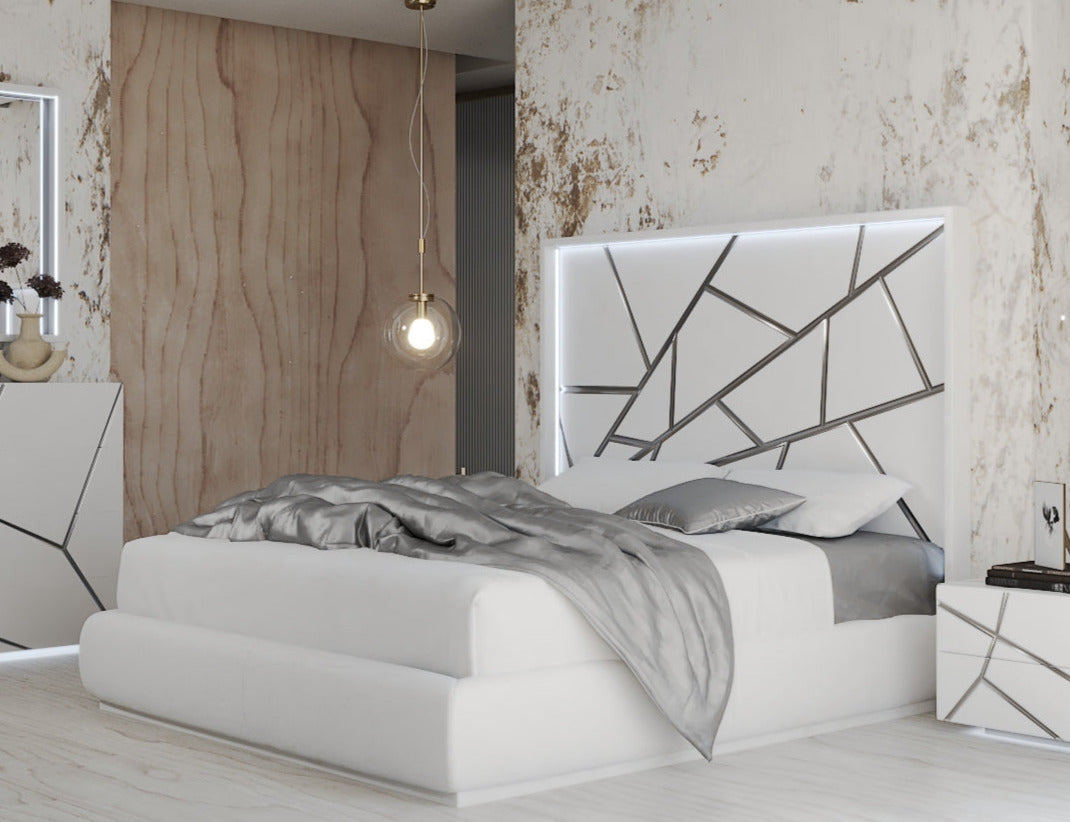 ESF Furniture - Franco Spain Gio Queen Size Bed w/Light in White - GIOQSBED ESF Furniture