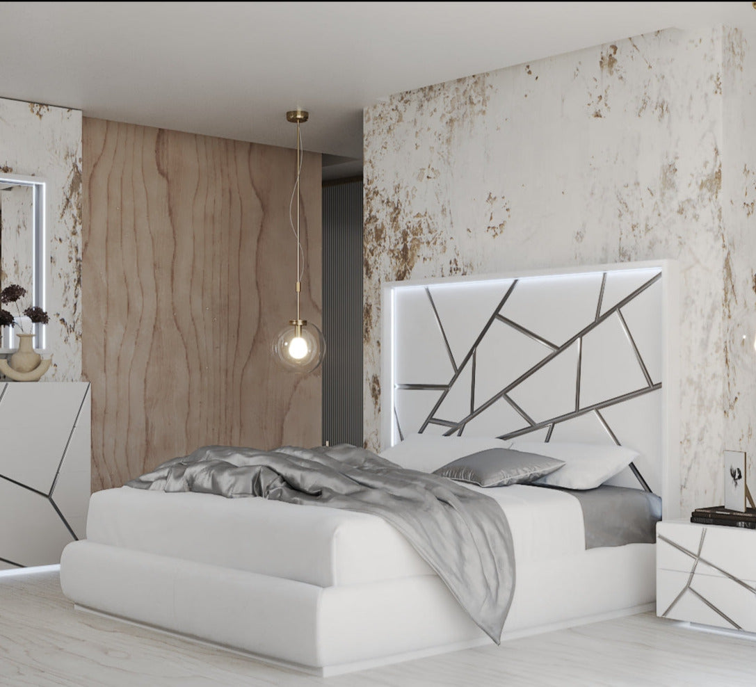 ESF Furniture - Franco Spain Gio Eastern King Size Bed w/Light in White - GIOKSBED ESF Furniture