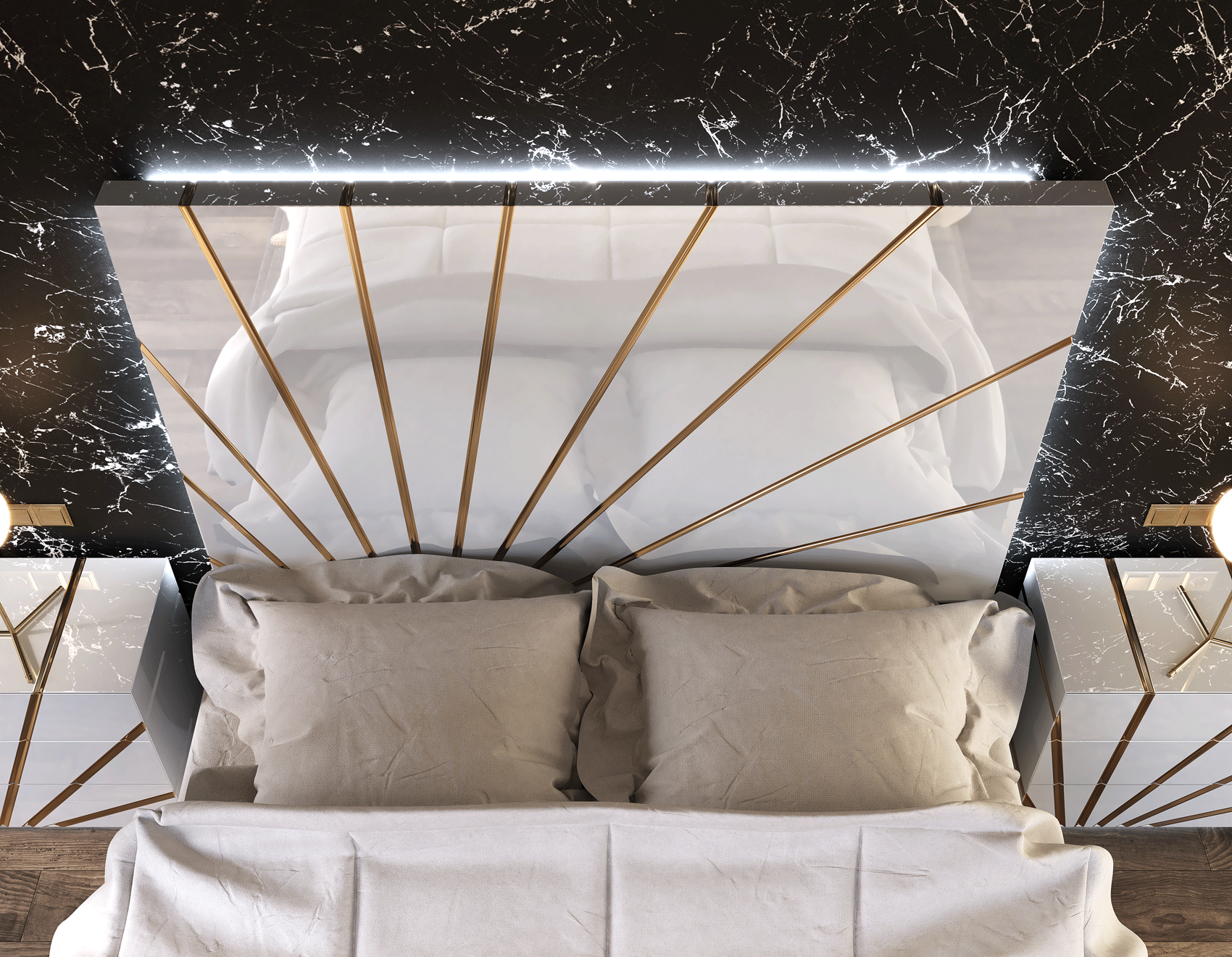 ESF Furniture - Franco Spain Oro King Bed with Light in White - OROKSBED ESF Furniture