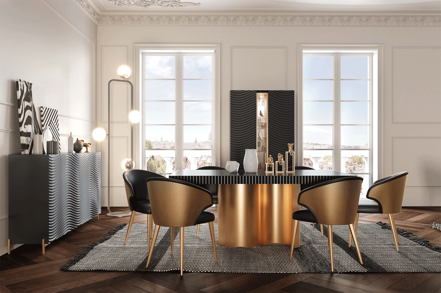 ESF Furniture - Wave Dining table with 2 Ext. in Matt Gold - WAVETABLEGREY ESF Furniture