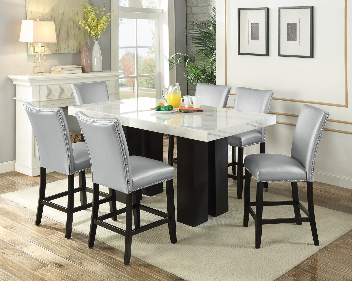 Arelis “Solid Genuine Marble” Dinning Table In Standard Height or Counter Height (4, 6, or 8 Seater Available) Steve Silver 2