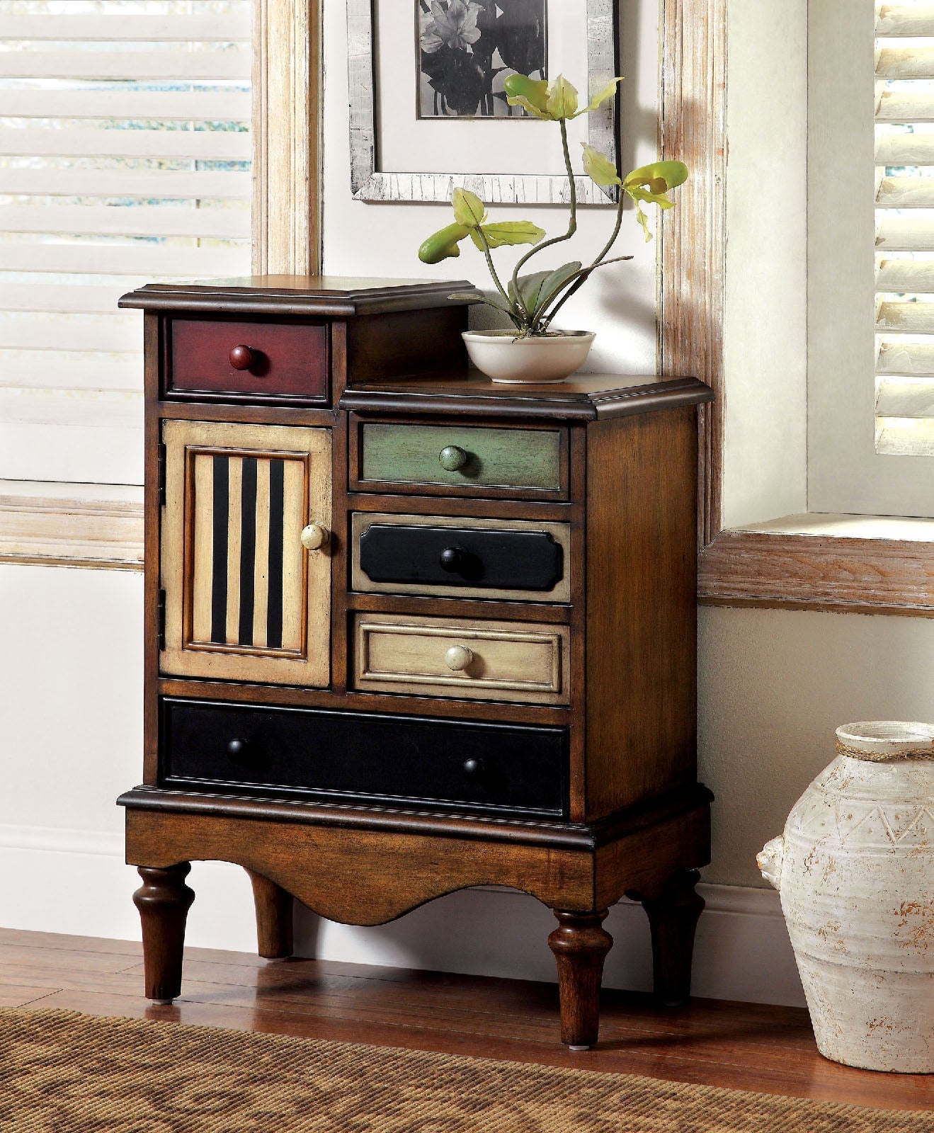 NECHE Multi/Antique Walnut Accent Chest FOA East