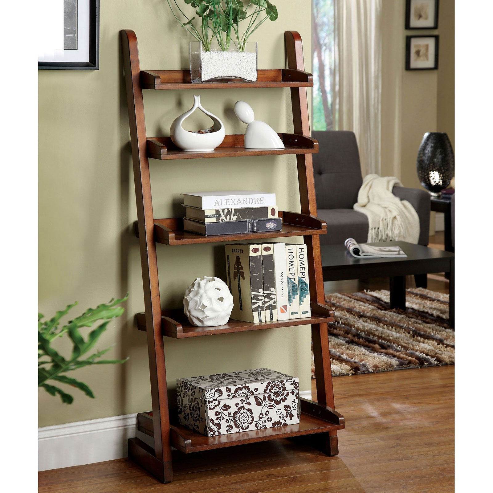 Lugo Antique Oak Ladder Shelf FOA East