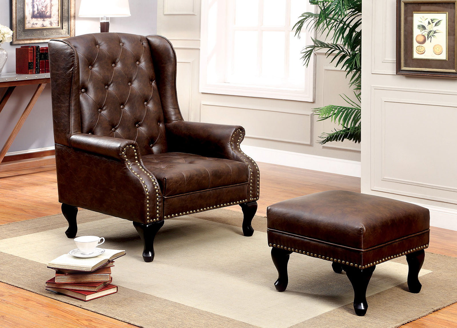 Rustic Brown Accent Chair w/ Ottoman FOA East