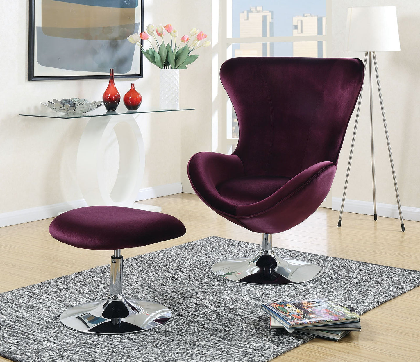 Eloise Purple Accent Chair w/ Ottoman FOA East