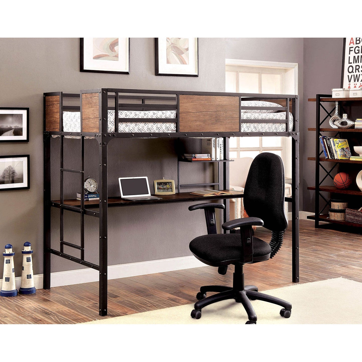 CLAPTON Black Twin Bed w/ Workstation FOA East