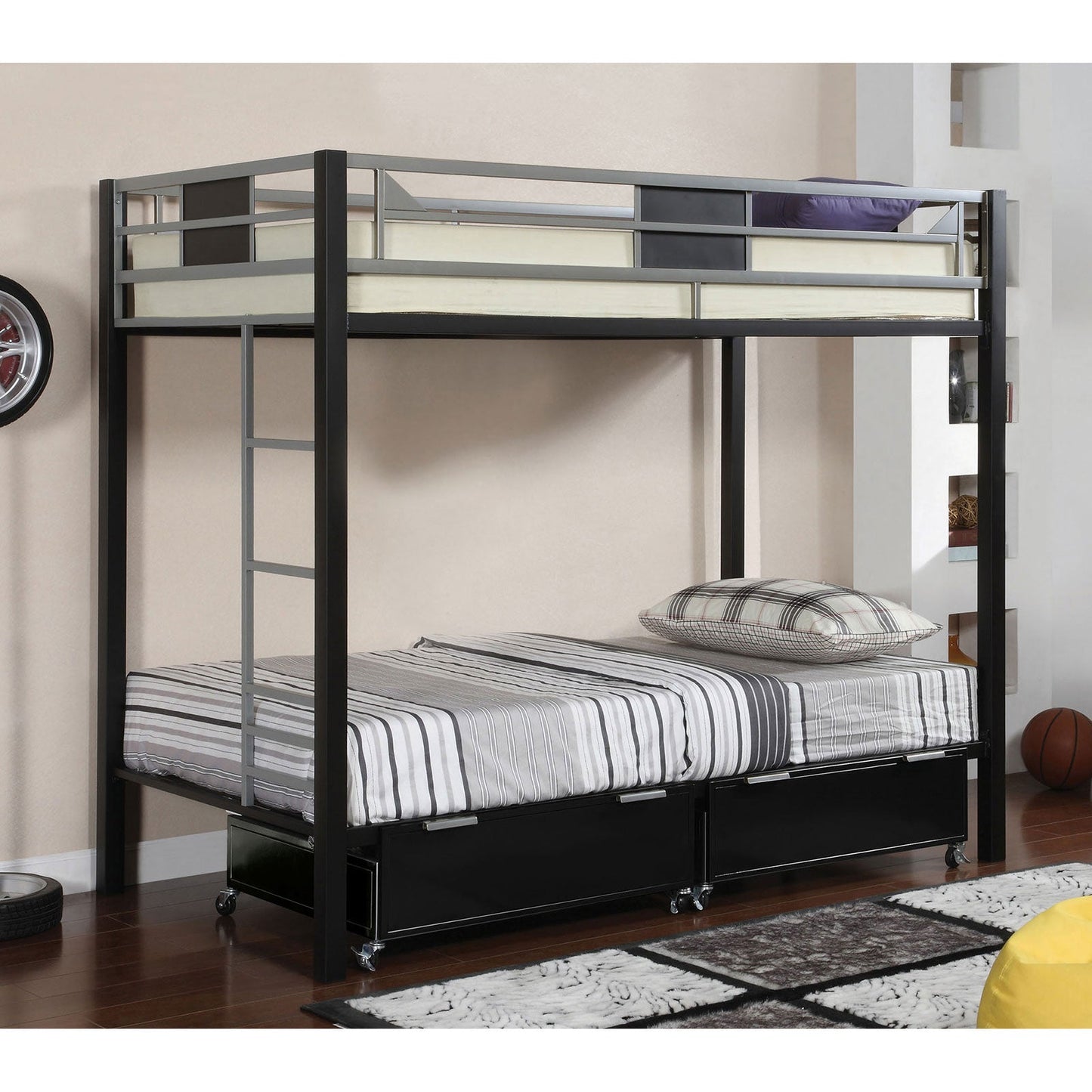 Clifton Silver/Gun Metal Twin/Twin Bunk Bed FOA East