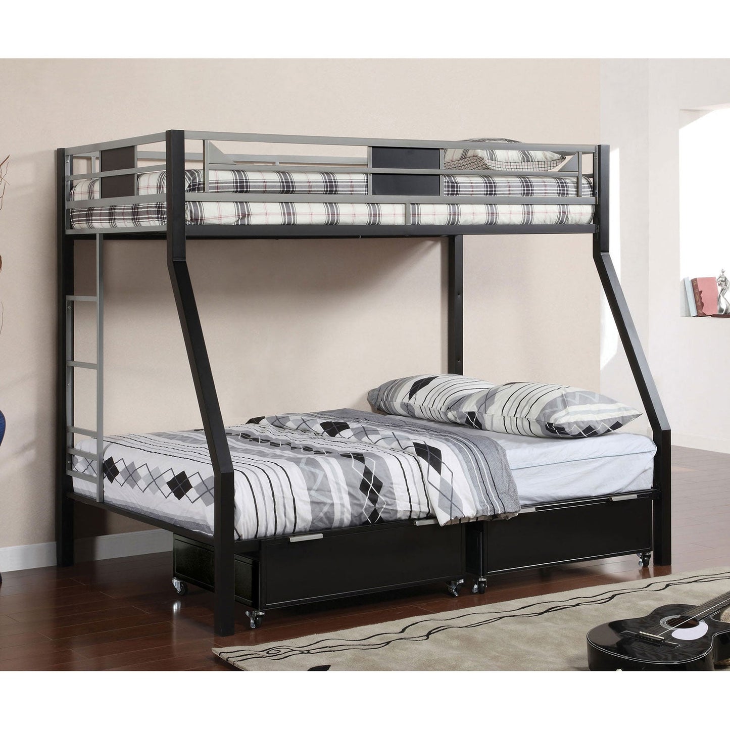 Clifton Silver/Gun Metal Twin/Full Bunk Bed FOA East