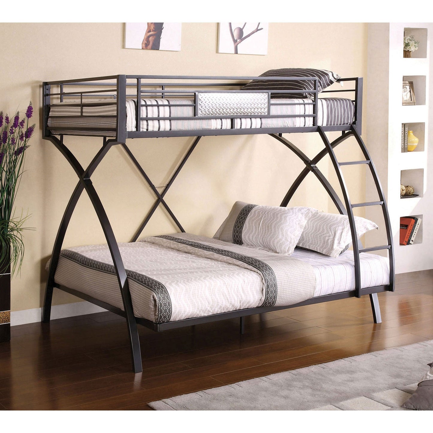 Apollo Gun Metal/Chrome Twin/Full Bunk Bed FOA East