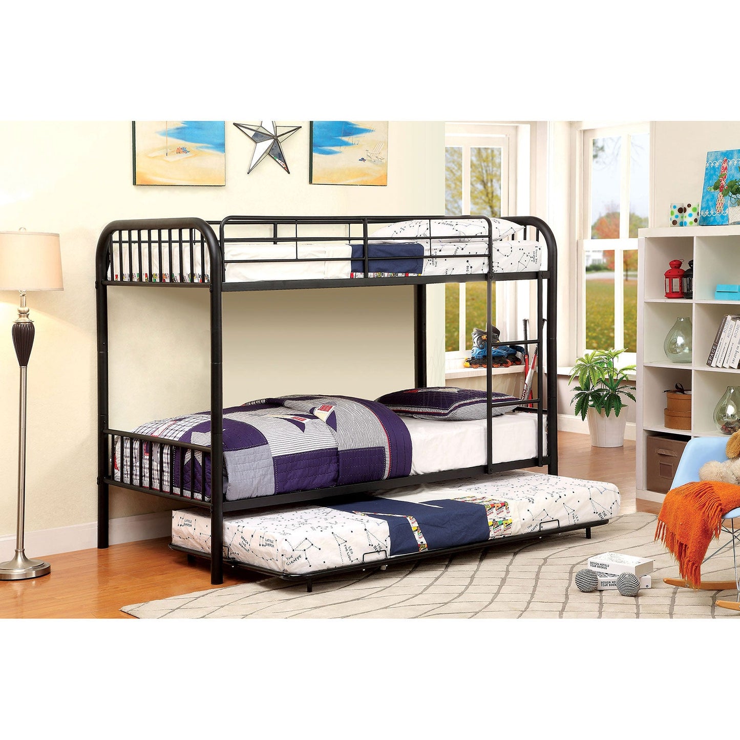 RAINBOW Black Metal Twin/Twin Bunk Bed FOA East