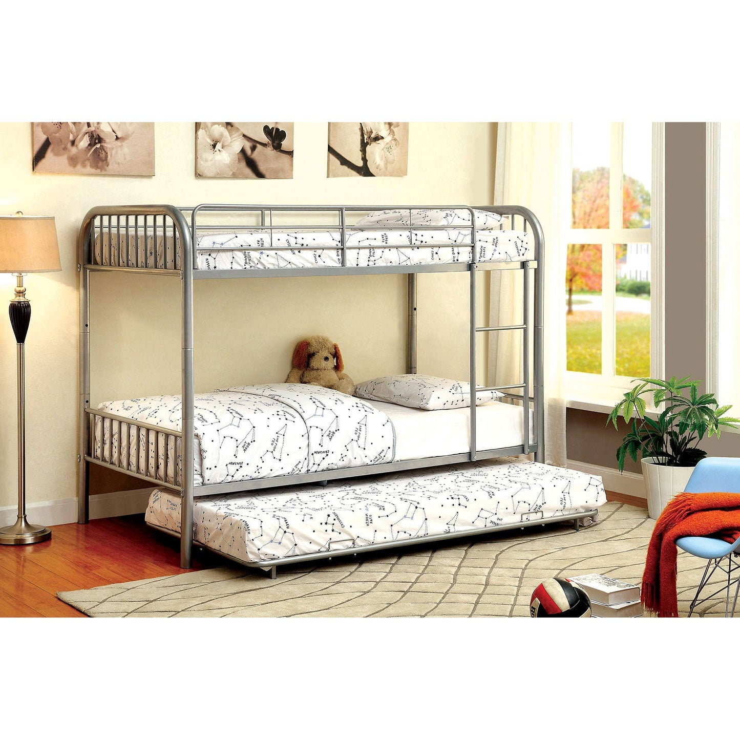 RAINBOW Silver Metal Twin/Twin Bunk Bed FOA East