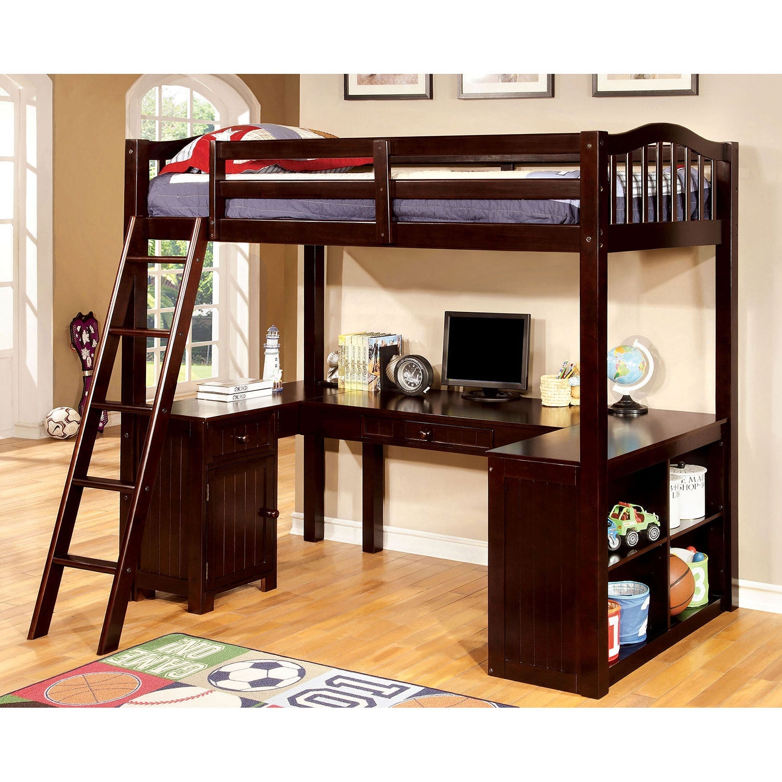 DUTTON Dark Walnut Twin Loft Bed w/ Workstation FOA East