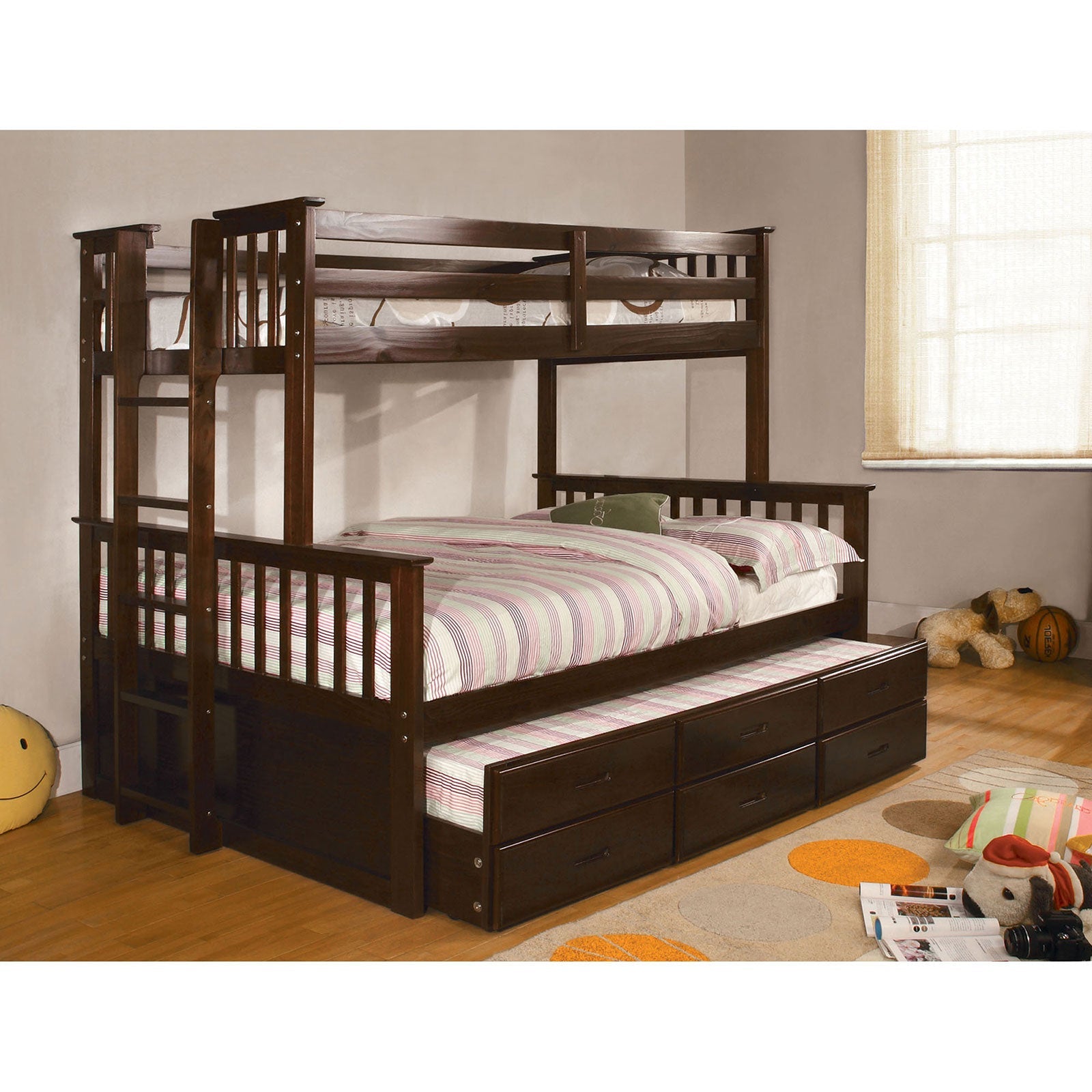 University I Dark Walnut Twin/Full Bunk Bed + Trundle FOA East