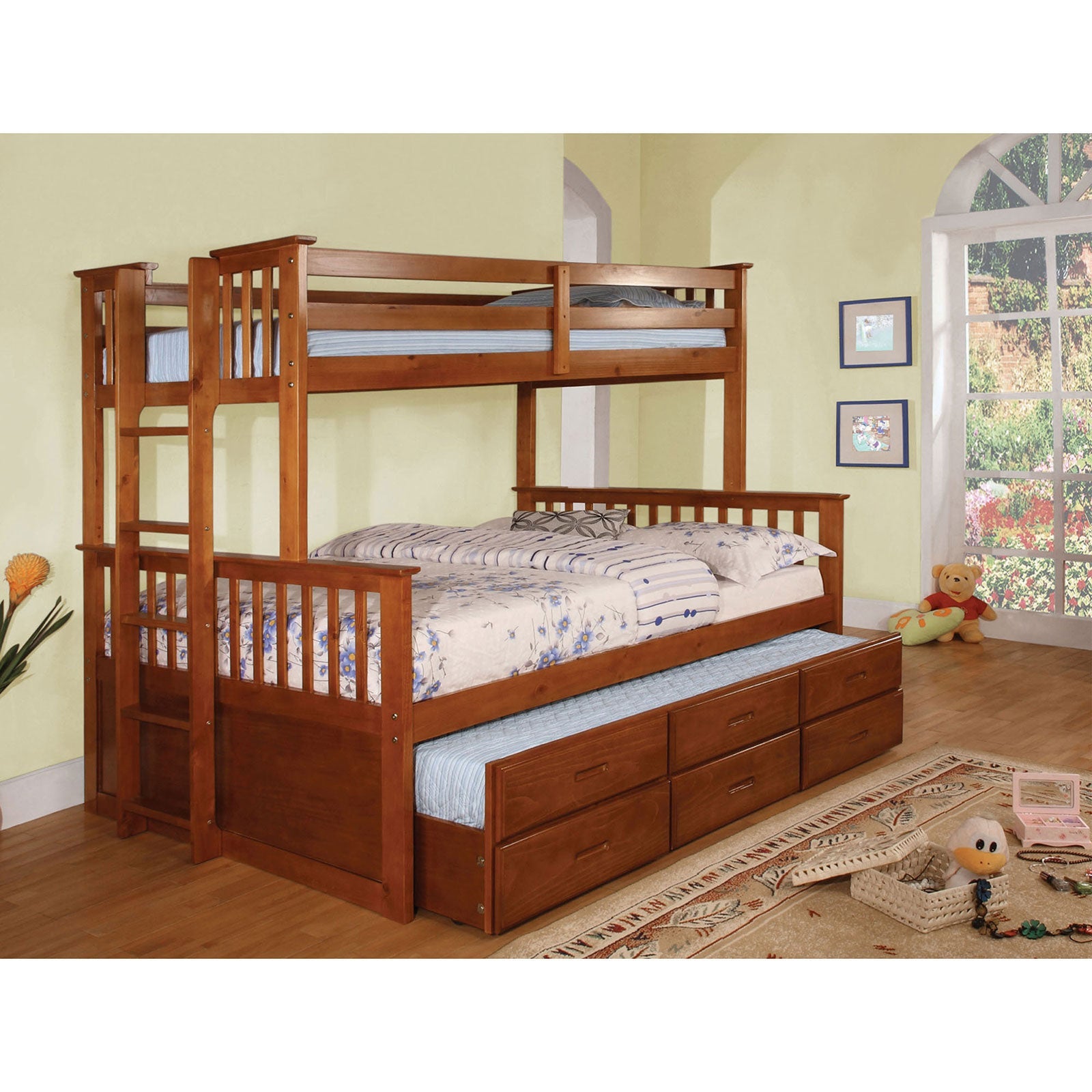 University I Oak Twin/Full Bunk Bed + Trundle FOA East